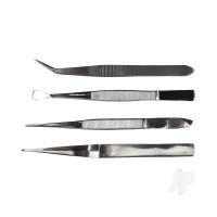 4-Piece Stainless Steel Tweezer Set with Pointed, Self Closing, Stamp, Curved (4 pcs) (Pouch)