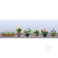 Assorted Potted Flower Plants 3, HO-Scale, (6 Packs)