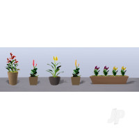 Assorted Potted Flower Plants 4, HO-Scale, (6 Packs)