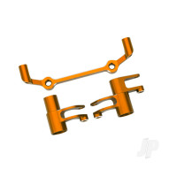Steering bellcranks, drag link (Orange-anodised 6061-T6 aluminium) / 5x8x2.5mm ball bearings (2) / 6x10x3mm ball bearings (2) / hardware