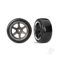 Wheels & Tyres, Assembled (six spoke Graphite Grey wheels w/Chrome rim, 1.9" Drift tyres (2 dots, soft, smooth surfaces)) (wide, rear) (2)