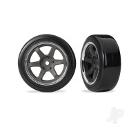 Wheels & Tyres, Assembled (six spoke Graphite Grey wheels w/Chrome rim, 1.9" Drift tyres (2 dots, soft, smooth surfaces)) (front) (2)
