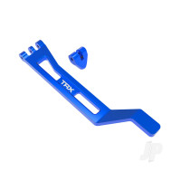 Battery hold-down, hold-down post (Blue-anodised 6061-T6 aluminium), 3x15mm BCS (with threadlock) (1)