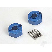 Wheel Hubs, hex (Blue-anodised, lightweight aluminium) (2 pcs) / axle pins (4 pcs)