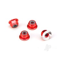 Nuts, aluminium, flanged, serrated (4mm) (Red-anodised) (4 pcs)
