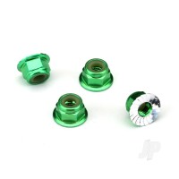 Nuts, aluminium, flanged, serrated (4mm) (Green-anodised) (4 pcs)
