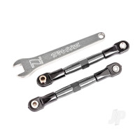 Camber links, front (Tubes Charcoal Grey-anodised, 7075-T6 aluminium, stronger than Titanium) (2) (assembled with rod ends and hollow balls) / aluminium wrench (1) (fits Drag Slash)