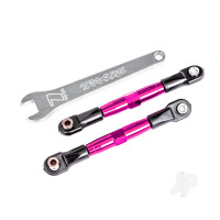 Camber links, front (Tubes Pink-anodised, 7075-T6 aluminium, stronger than Titanium) (2) (assembled with rod ends and hollow balls) / aluminium wrench (1) (fits Drag Slash)