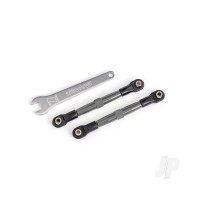 Toe links, front (Tubes Charcoal Grey-anodised, 7075-T6 aluminium, stronger than Titanium) (2) (assembled with rod ends and hollow balls) / aluminium wrench (1) (fits Drag Slash)