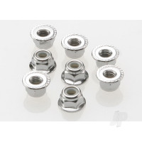 Nuts, 4mm flanged nylon locking (Steel, serrated) (8 pcs)