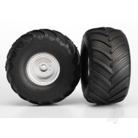 Wheels & Tyres, assembled, glued (Satin Chrome wheels, Terra Groove dual profile Tyres, foam inserts) (nitro rear/ electric front) (2)