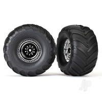 Wheels & Tyres, assembled, glued (Chrome wheels, Terra Groove dual profile Tyres, foam inserts) (nitro rear/ electric front) (2)