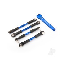Turnbuckles, aluminium (Blue-anodised), camber links, Front, 39mm (2 pcs), Rear, 49mm (2 pcs) (assembled with rod ends & hollow balls) / wrench