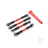 Turnbuckles, aluminium (Red-anodised), camber links, Front, 39mm (2 pcs), Rear, 49mm (2 pcs) (assembled with rod ends & hollow balls) / wrench