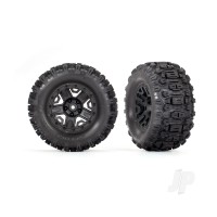 Wheels & Tyres, Assembled, Glued (Black 2.8in wheels, Sledgehammer tyres, foam inserts) (electric rear) (2) (TSM rated)