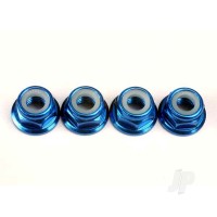 Nuts, 5mm flanged nylon locking (Aluminium, Blue-anodised) (4 pcs)