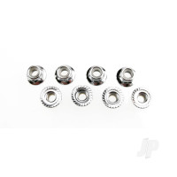Nuts, 5mm flanged nylon locking (Steel, serrated) (8 pcs)