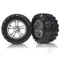 Wheels & Tyres, assembled, glued (SS (Split Spoke) satin-finish wheels, Talon Tyres, foam inserts) (2) (fits Maxx w/sealed pivot ball suspension & Revo)