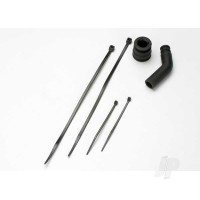 Pipe coupler, moulded (Black) / exhaust deflecter (rubber, Black) / cable ties, Long (2 pcs) / cable ties, Short (2 pcs)