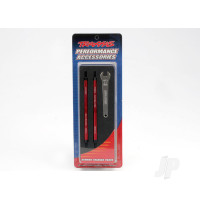 Toe links, Revo (Tubes Red-anodised, 7075-T6 aluminium, stronger than Titanium) (128mm, fits Front or Rear) (2 pcs) / rod ends, Rear (4 pcs) / rod ends, Front (4 pcs) / aluminium wrench (1pc)