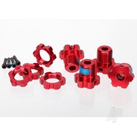 Wheel Hubs, Splined, 17mm (Red-anodised) (4 pcs) / wheel nuts, splined, 17mm (Red-anodised) (4 pcs) / screw pins, 4x13mm (with threadlock) (4 pcs)