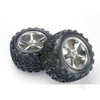 Wheels & Tyres, assembled, glued (Gemini chrome wheels, Talon Tyres, foam inserts) (2) (also fits Maxx series)