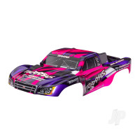 Body, Slash 2WD (also fits Slash VXL & Slash 4X4), Pink & purple (painted, decals applied) (assembled with front & rear latches for clipless mounting)