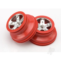 Wheels, SCT Satin Chrome, Red beadlock style, dual profile (2.2" outer 3.0" inner) (Front) (2)