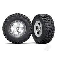 Tyre & wheel assembly, glued (SCT satin chrome, beadlock style wheels, Kumho Tyres, foam inserts) (2) (2WD front only)