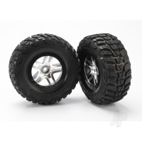 Tyre & wheel assembly, glued (SCT Split-Spoke satin chrome, black beadlock style wheels, Kumho Tyres, foam inserts) (2) (2WD front)
