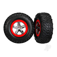 Wheels & Tyres, assembled, glued (SCT chrome wheels, red beadlock style, dual profile (2.2" outer, 3.0" inner), SCT off-road racing Tyres, foam inserts) (2) (2wd front)