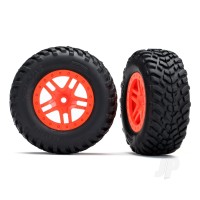 Wheels & Tyres, assembled, glued (SCT Split-Spoke orange wheels, SCT off-road racing Tyres, foam inserts) (2) (4WD f/r, 2WD rear) (TSM rated)