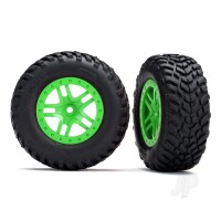 Wheels & Tyres, assembled, glued (SCT Split-Spoke green wheels, SCT off-road racing Tyres, foam inserts) (2) (4WD f/r, 2WD rear) (TSM rated)