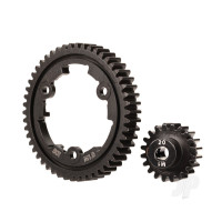 Spur gear, 50-tooth (machined hardened steel / wide-face), 20-T pinion (1.0 metric pitch) (fits 5mm shaft), set screw