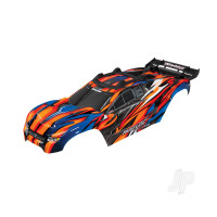 Body, Rustler 4X4 VXL, Orange / window, grille, lights decal sheet (assembled with front & rear body mounts and rear body support for clipless mounting)