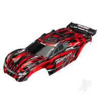 Body, Rustler 4X4, Red / window, grille, lights decal sheet (assembled with Front & Rear Body mounts and Rear Body support for clipless mounting)