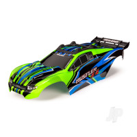 Body, Rustler 4X4, Green & Blue / window, grille, lights decal sheet (assembled with front & rear body mounts and rear body support for clipless mounting)
