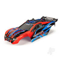 Body, Rustler 4X4, Red & Blue / window, grille, lights decal sheet (assembled with front & rear body mounts and rear body support for clipless mounting)