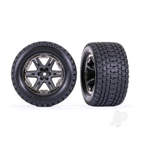 Wheels & Tyres, Assembled, Glued (2.8") (RXT Charcoal Grey & Black Chrome wheels, Gravix tyres, foam inserts) (4WD electric front/rear, 2WD electric front only) (2) (TSM rated)