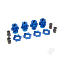 Wheel Hubs, splined, 17mm, Short (4 pcs) / wheel nuts, splined, 17mm (4 pcs) (Blue-anodised) / Hub retainer M4 X 0.7 (4 pcs) / axle pin (4 pcs) / wrench, 5mm
