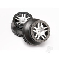 Wheels, SCT Split-Spoke, satin chrome, black beadlock style, dual profile (2.2" outer 3.0" inner) (4WD front/rear, 2WD rear only) (2)