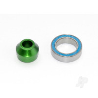 Bearing adapter, 6061-T6 aluminium (Green-anodised) (1pc) / 10x15x4mm ball bearing (Black rubber sealed) (1pc) (for slipper shaft)
