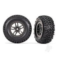 Wheels & Tyres, Assembled, Glued (SCT Split-Spoke Grey beadlock style wheels, SCT off-road racing Tyres, foam inserts) (2) (4WD f/r, 2WD rear) (TSM rated)