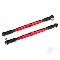 Toe links, X-Maxx (Tubes Red-anodised, 7075-T6 aluminium, stronger than Titanium) (157mm) (2 pcs) / rod ends, assembled with Steel hollow balls (4 pcs) / aluminium wrench, 10mm (1pc)