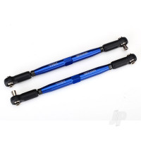 Toe links, X-Maxx (Tubes Blue-anodised, 7075-T6 aluminium, stronger than Titanium) (157mm) (2 pcs) / rod ends, assembled with Steel hollow balls (4 pcs) / aluminium wrench, 10mm (1pc)