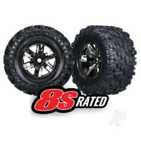 Wheels & Tyres, assembled, glued (X-Maxx Black Chrome wheels, Maxx AT Tyres, foam inserts) (left & right) (2)