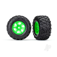 Wheels & Tyres, assembled, glued (X-Maxx Green wheels, Maxx AT Tyres, foam inserts) (left & right) (2)