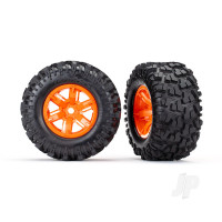 Wheels & Tyres, assembled, glued (X-Maxx Orange wheels, Maxx AT Tyres, foam inserts) (left & right) (2)