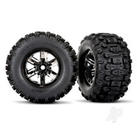 Wheels & Tyres, Assembled, Glued (X-Maxx Black Chrome wheels, Sledgehammer Tyres, foam inserts) (left & right) (2 pcs)