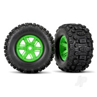 Wheels & Tyres, Assembled, Glued (X-Maxx Green wheels, Sledgehammer Tyres, foam inserts) (left & right) (2 pcs)